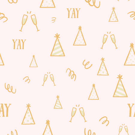 Vector gold Party Hats celebration hand drawn seamless patternのイラスト素材