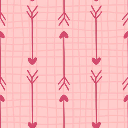 Heart arrow on hand drawn stripes seamless pattern. Valentines Day conceptのイラスト素材