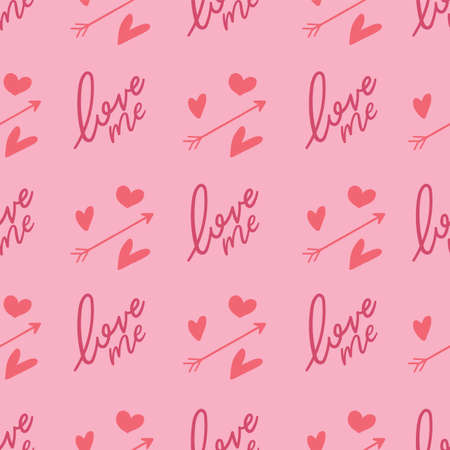 Handwriting words with arrows and hearts seamless background for Valentines Dayのイラスト素材