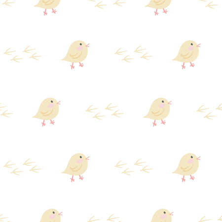 Vector Easter Baby Chicken foot prints seamless pattern.のイラスト素材