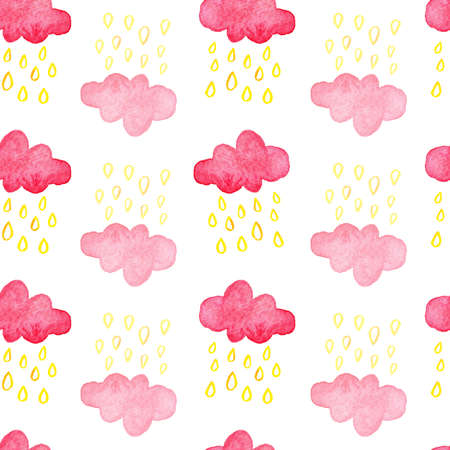 Watercolor Rain Clouds hand painted seamless patternの写真素材