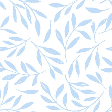 Vector Blue Hand painted Sketchy Leaves Seamless Patternの写真素材