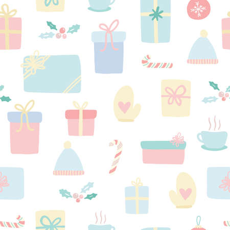 Vector Christmas Holiday Gift box Presents Seamless Patternのイラスト素材