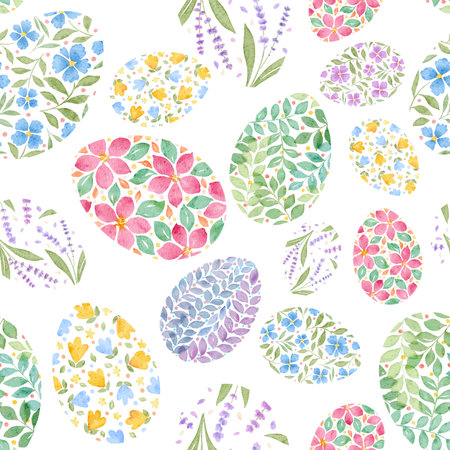 Hand painted Watercolour Floral Easter eggs Seamless Patternの写真素材