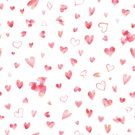 Watercolor Valentines Day Lot of Hearts Hand drawn Seamless Patternの写真素材