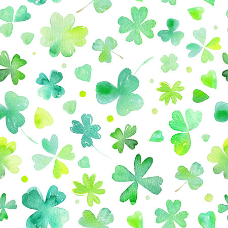 Watercolour St. Patricks Day Clover Seamless Patternの写真素材