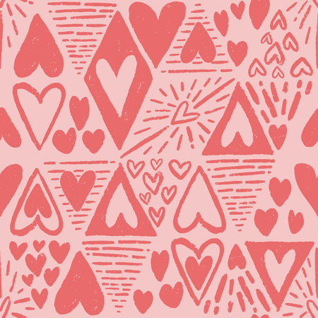 Hand drawn hearts doodles vector seamless pattern. Valentines Day illustrationのイラスト素材