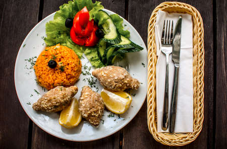 Shashlik with lavash and vegetables