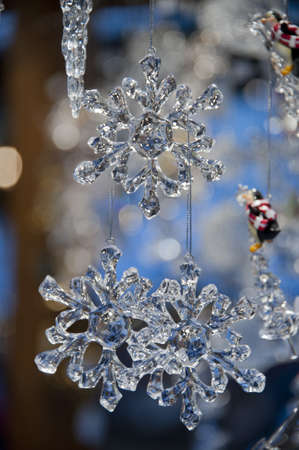 christmas decoration: three crystal snowflakesの写真素材