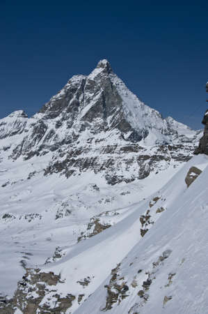 the peak of the Matterhorn seen from the valley of Cervinia in Val d'Aostaの写真素材