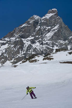 skier in the italian valley of Matterhornの写真素材