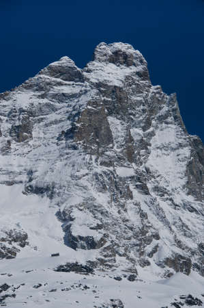 the peak of the Matterhorn seen from the valley of Cervinia in Val d'Aostaの写真素材