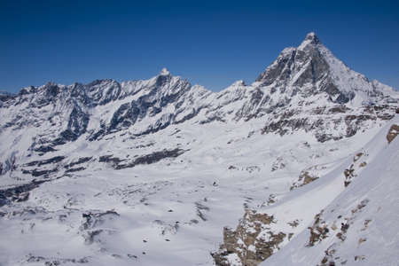 view from the Plateau Rosa over the Matterhorn valley and its slopesの写真素材