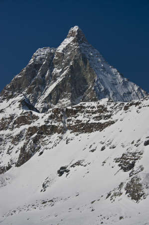the peak of the Matterhorn seen from the valley of Cervinia in Val d'Aostaの写真素材
