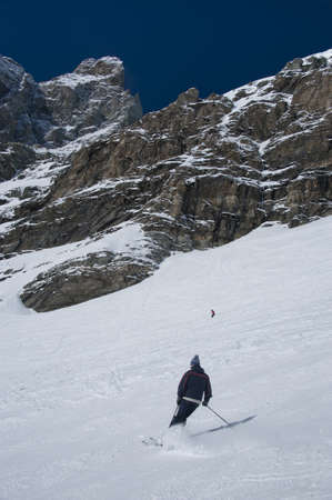 skier in the italian valley of Matterhornの写真素材