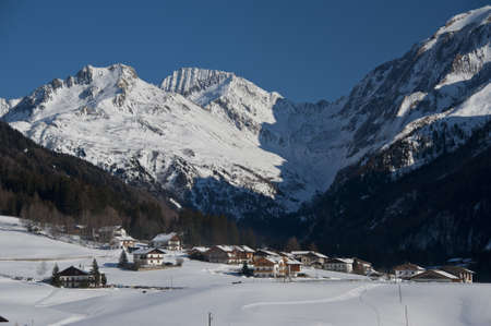 the snowy village of st jakob in pfitsch, sudtirolの写真素材