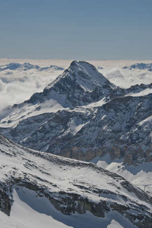 snowy mountain seen from the Plateu Rosa in Cerviniaの写真素材