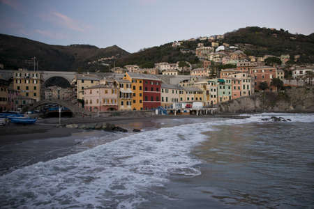 Typical fishing village of Bogliasco on the mediterranean sea. A picturesque town of the italian riviera.の写真素材