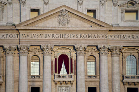 the facade of Saint Peter's Basilica, a masterpiece of italian renaissance architecture, situated in the center of Rome,. Seat of the Pope and principal landmark of the Vaticanのeditorial素材
