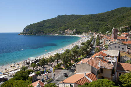 View of the gulf of Noli, from the Castle. Ancient village in the ligurian riviera di ponente in italyの写真素材