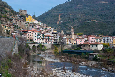 The village of Badalucco in the valley of river Argentina, Liguria の写真素材
