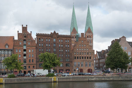 Buildings and church in the old town of Lubeck, Germany