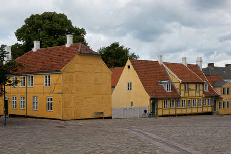 Yellow houses in the old town of Roskilde, Unesco world heritage siteのeditorial素材