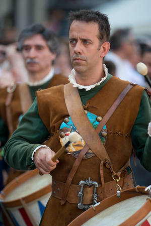 GENOA, ITALY - 8 JUNE  2014 - Unidentified man masked during the historical parade of the Maritime...
