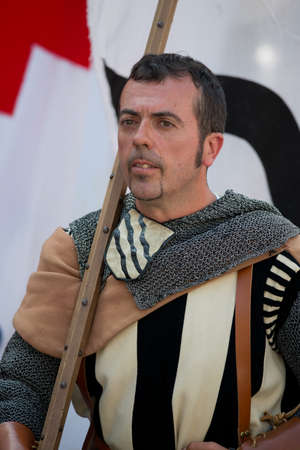 GENOA, ITALY - 8 JUNE  2014 - Unidentified man masked during the historical parade of the Maritime Republics Palioのeditorial素材