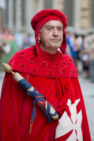 GENOA, ITALY - 8 JUNE  2014 - Unidentified man masked during the historical parade of the Maritime Republics Palioのeditorial素材
