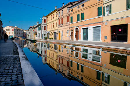 Channel in the center of Comacchio, ancient village in the Delta del Po, Italyの写真素材