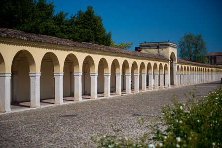 Loggiato dei Capuccini, composed by 142 columns and long over 400 meters in Comacchio, Delta del Poの写真素材