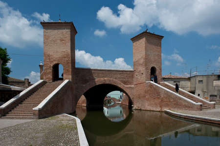 The famous bridge symbol of the city of Comacchio, in the Delta del Poの写真素材