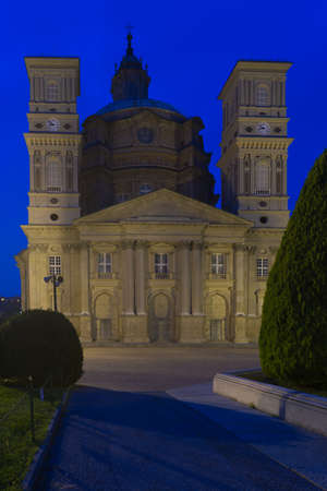 the baroque sanctuary of Vicoforte, with its ellittical dome is situated in Piedmont, near Mondovi.の写真素材