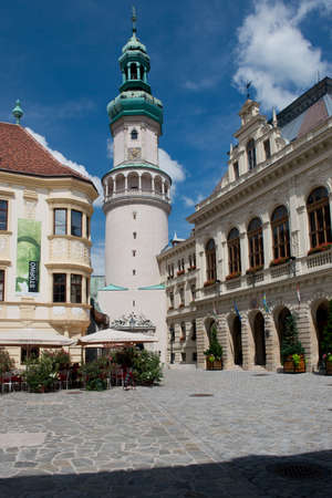 The Firewatch tower in the old town of Sopron is the symbol of this hungarian town.のeditorial素材