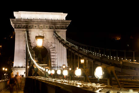 The szechenyi chain bridge on the danube, built at the end of the 19th century and one of the symbols of Budapestの写真素材