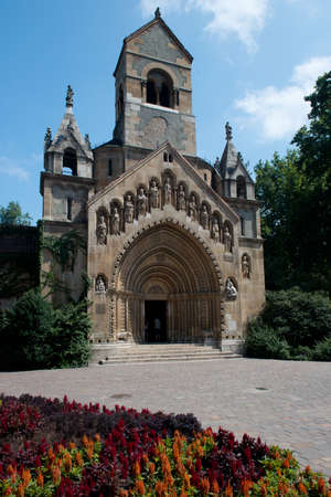 The church of the ecletic Vajdahunjad castle in Budapestの写真素材