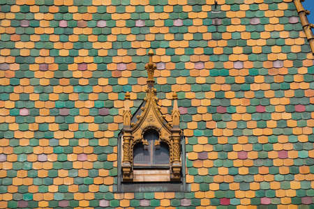 Geometrical signs on the roof of the Market in Budapestの写真素材