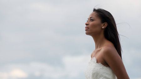 Brazilian model posing outdoor dressed like a brideの写真素材