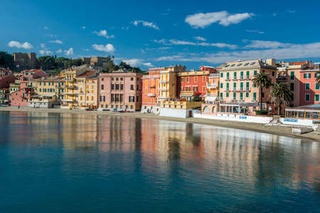 Wonderful view of the Baia del Silenzio in the typical village of Sestri Levante, Liguriaの写真素材