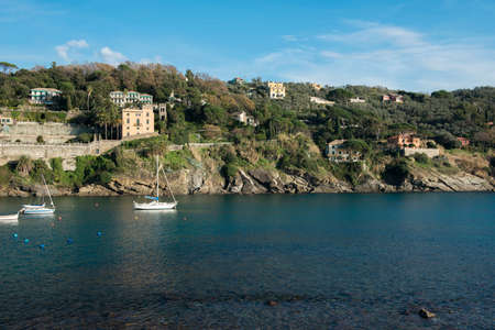 Wonderful view of the Baia del Silenzio in the typical village of Sestri Levante, Liguriaのeditorial素材