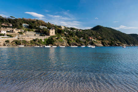 Wonderful view of the Baia del Silenzio in the typical village of Sestri Levante, Liguriaのeditorial素材