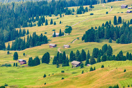 Overlooking mountain huts in Seiser Alm, South Tyrol