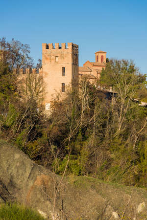 Tower of the fortification surrounding the ancient abbey of Monteveglioのeditorial素材