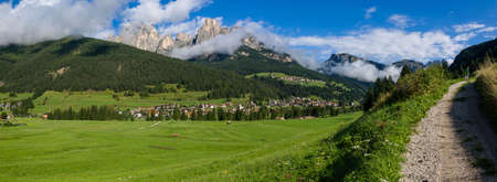 Idyllic mountain panorama during the summer season in Fassa Valley, near Pozza di Fassa