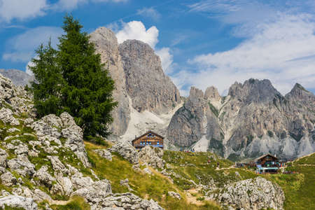 Panorama of the Rosengarten Group in the Dolomitesの写真素材