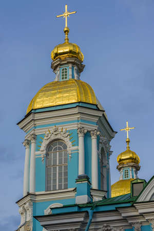 The baroque orthodox cathedral of Saint Nicholas Naval in Saint Petersburgの写真素材
