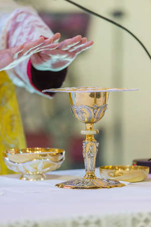 Holy bread rite during the Catholic Massの写真素材