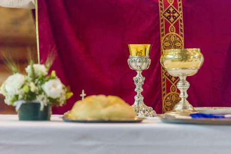 Holy bread rite during the Catholic Massの写真素材