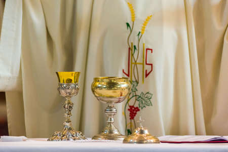 The Holy Bread rite, during the Mass, in a catholic churchの写真素材